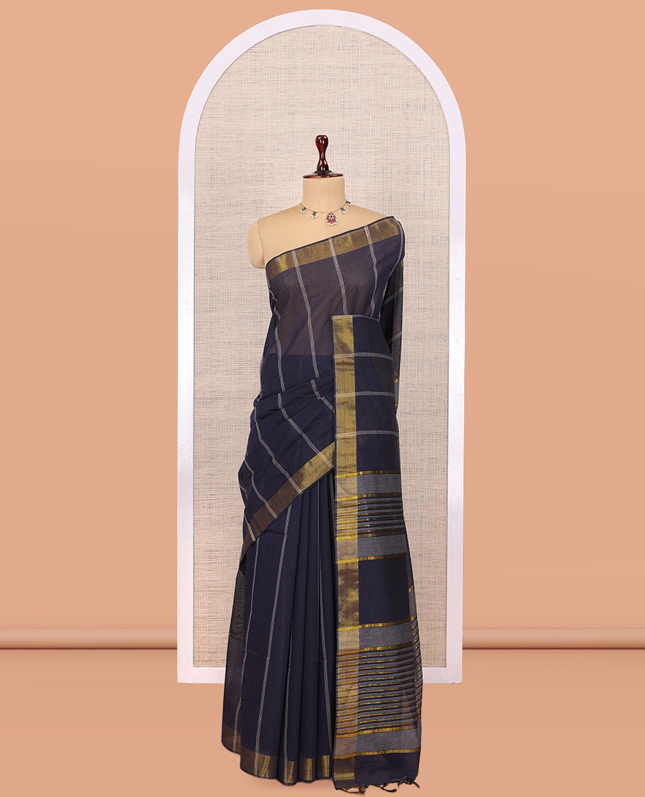 Navy Blue Jute Cotton Saree