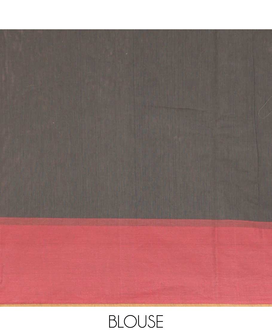 Grey dotted stripes, and square buttas Coimbatore cotton saree, contrast dotted stripes, and square buttas border, and pallu of floral motifs