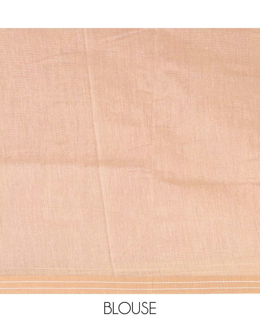 Red paisleys printed chanderi cotton saree, contrast traditional motifs border with floral thread embroidery, and intricate pallu