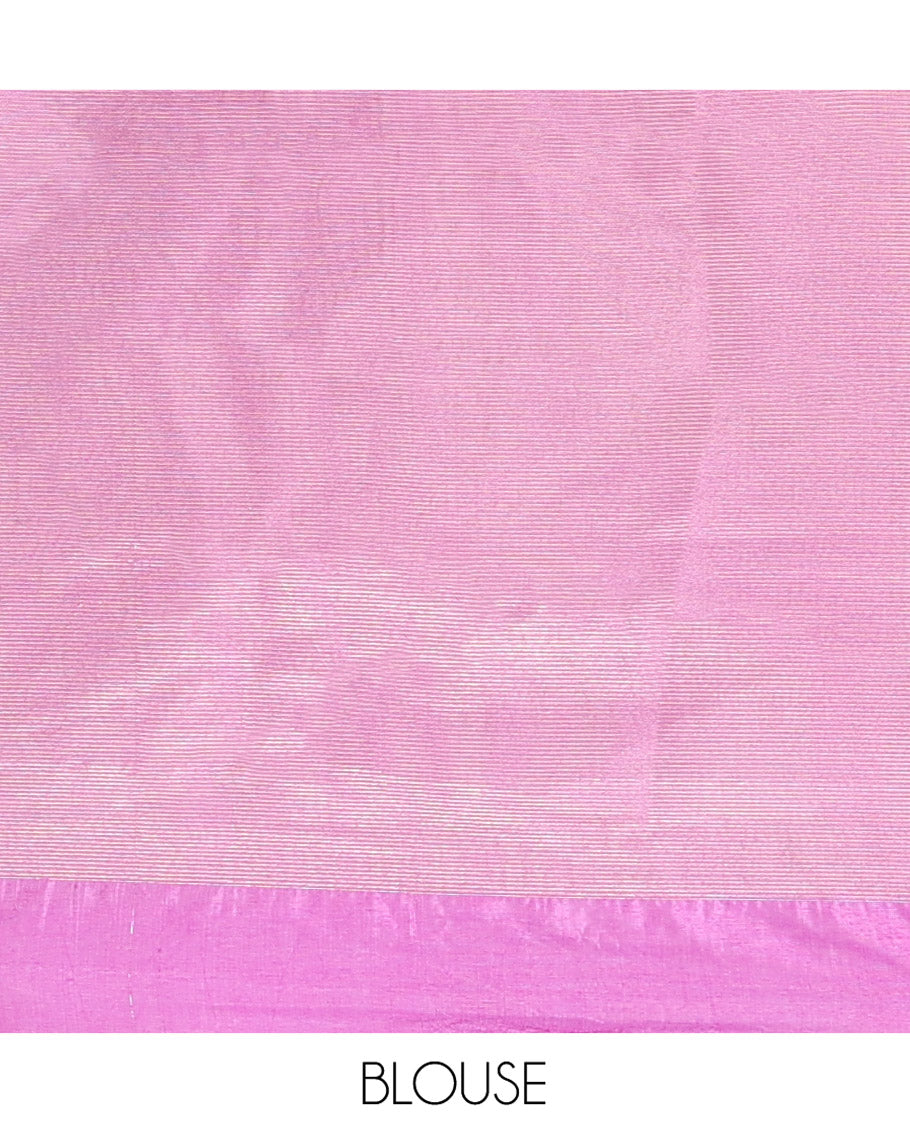 Purple Green-Mango-Silk Saree, Accentulated with Zari Buttas All Over Its Body, Complemented by a Contrast Meenakari Zari Border of Floral Designs, Gleaming Zari Pallu, and Paired with a Contrast Blouse