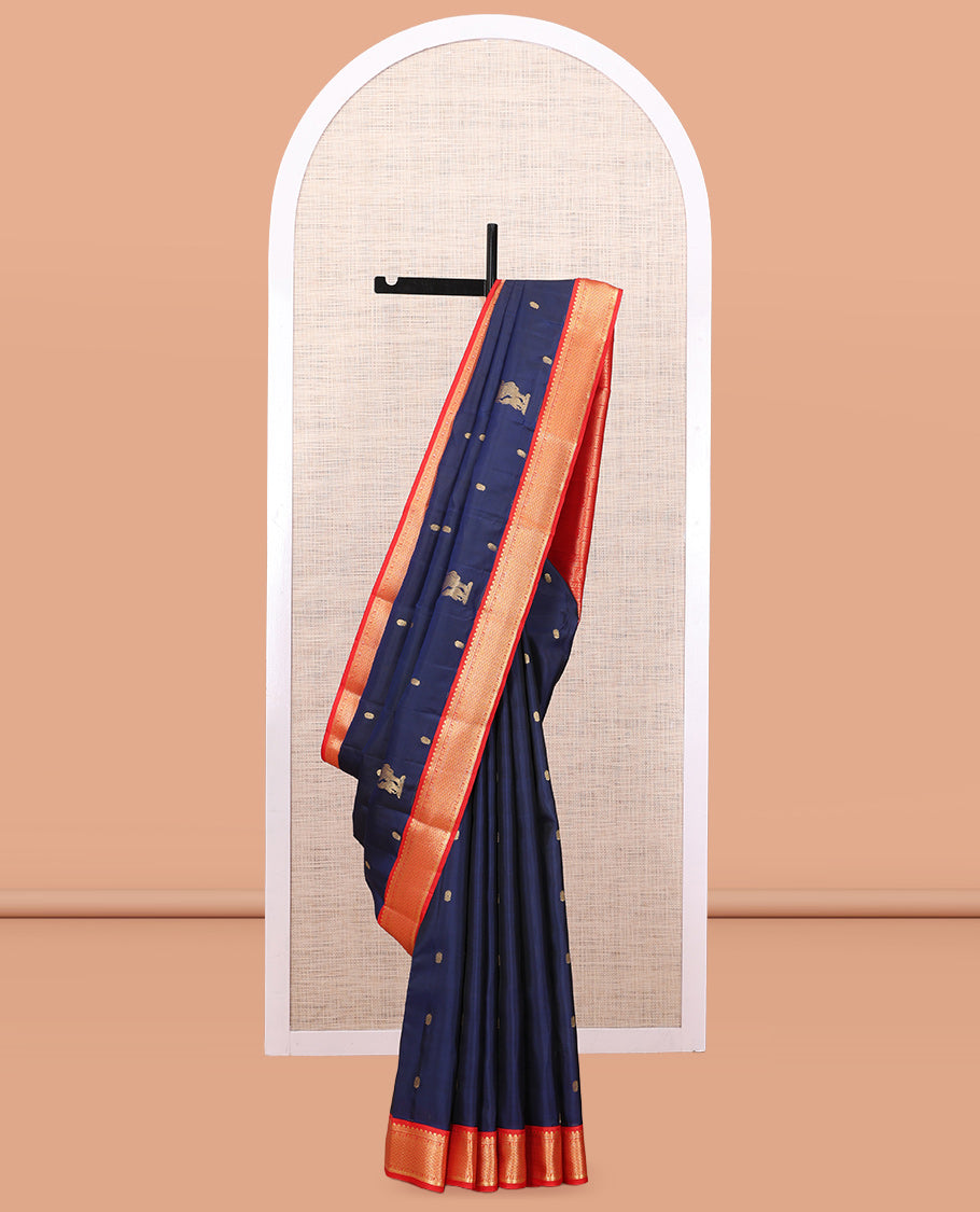 Navy Blue-Red Vasundhara Lite Silk Mix Saree