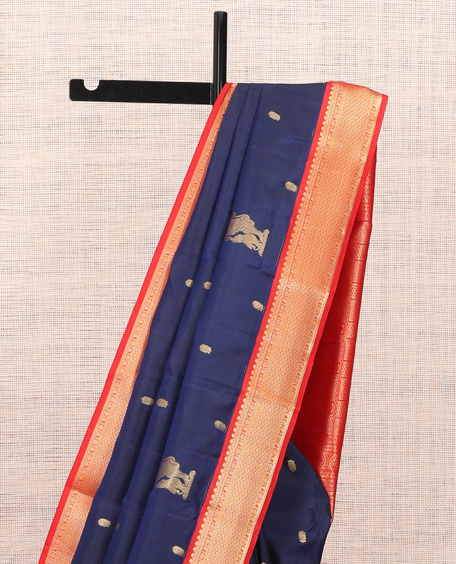 Navy Blue-Red Vasundhara Lite Silk Mix Saree