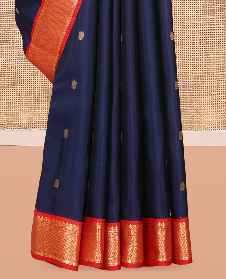 Navy Blue-Red Vasundhara Lite Silk Mix Saree
