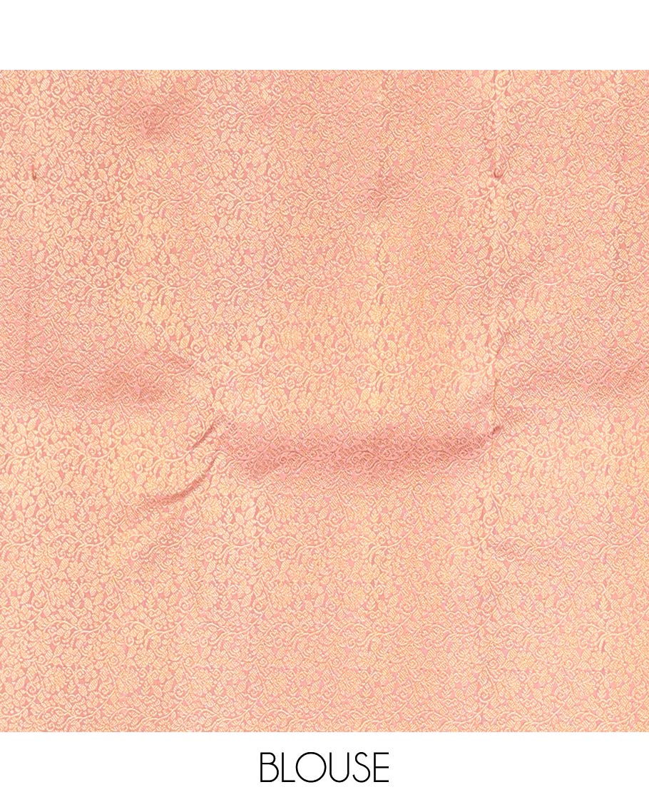 Brown zari buttas Kanchipuram designer saree, contrast vanasingari style border, and geometric patterned pallu