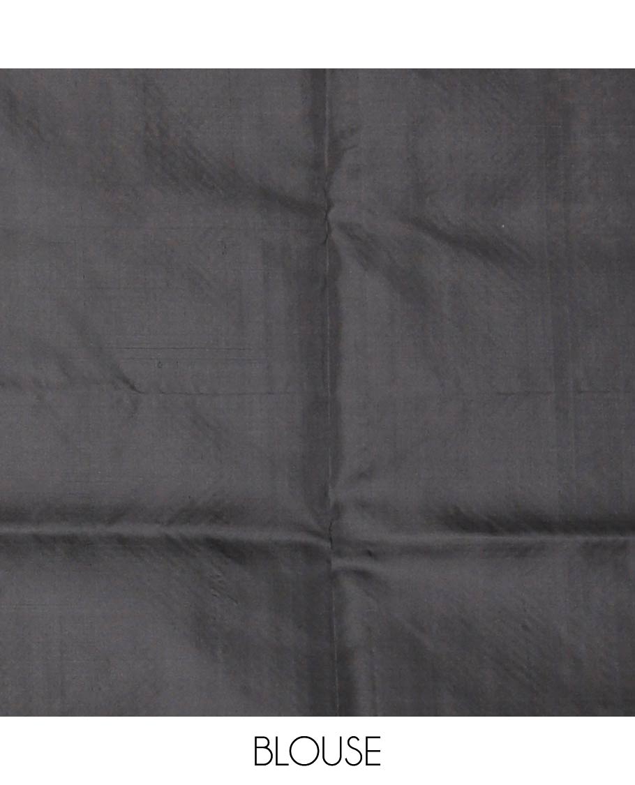 Purple zari buttas soft silk saree, contrast patola animal motif border, and pallu of zari checks