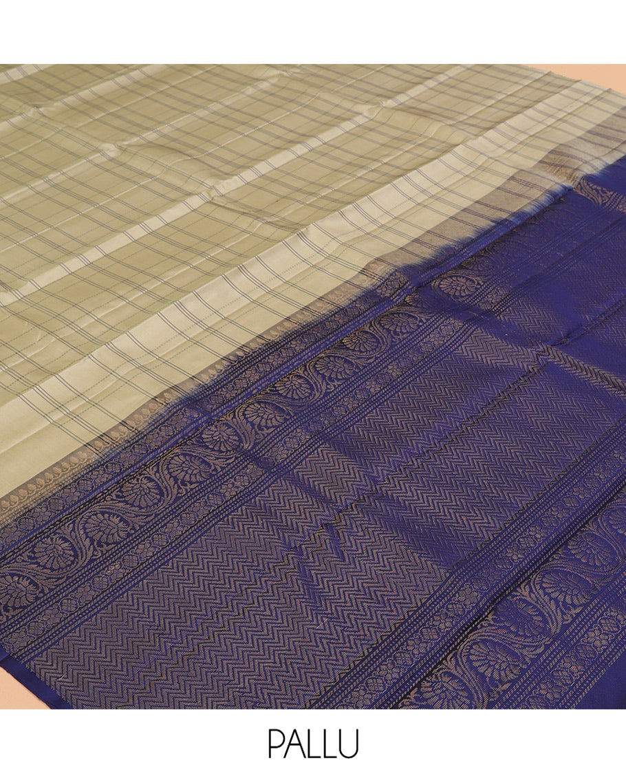 Beige Mayuri Lite Silk Mix Saree, Beautified with Checked Design, Zari Chakram Buttas Border, Vanki Pallu, and a Contrast Blouse