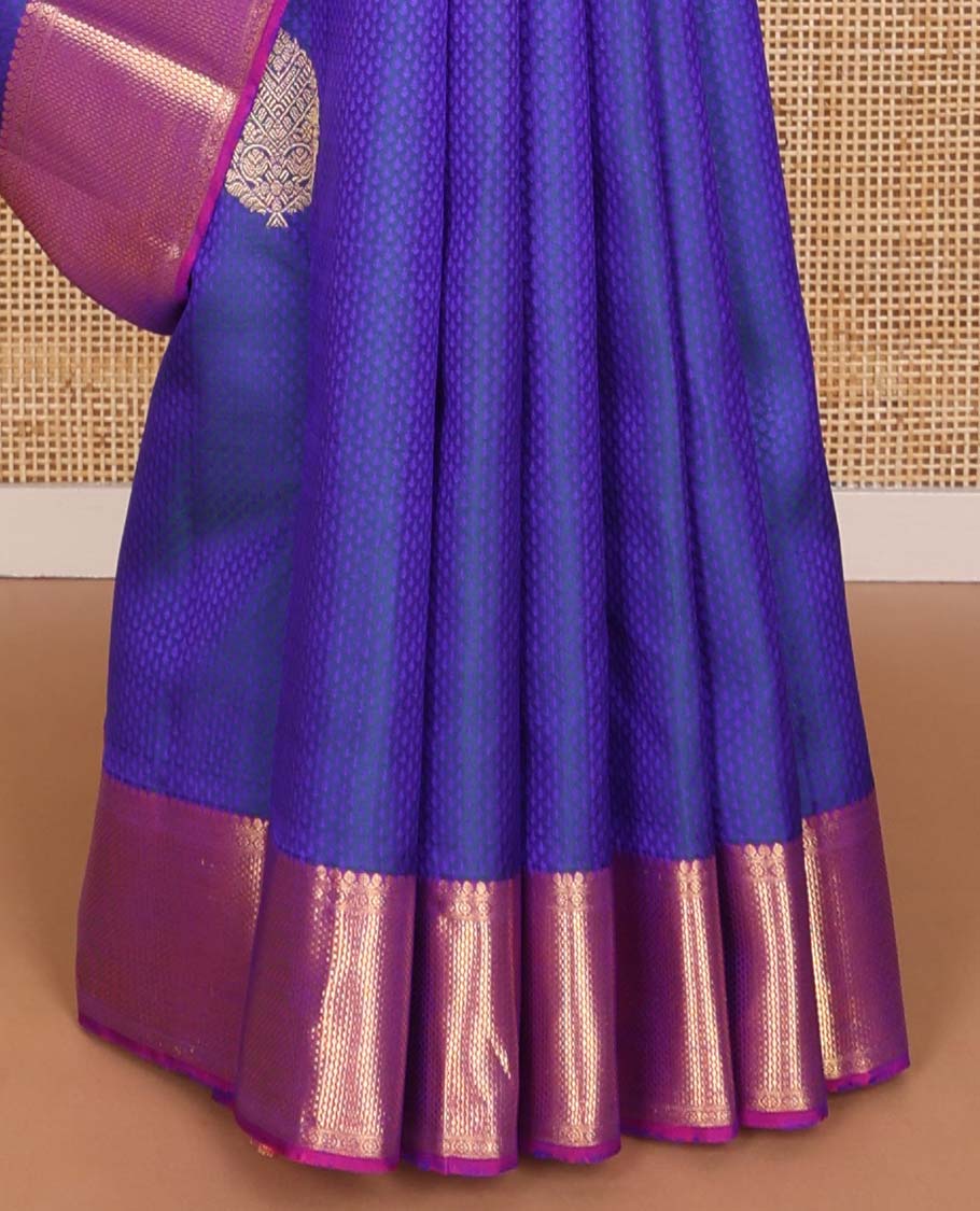 Blue floral design silk saree with contrast zari design border & argyle design pallu