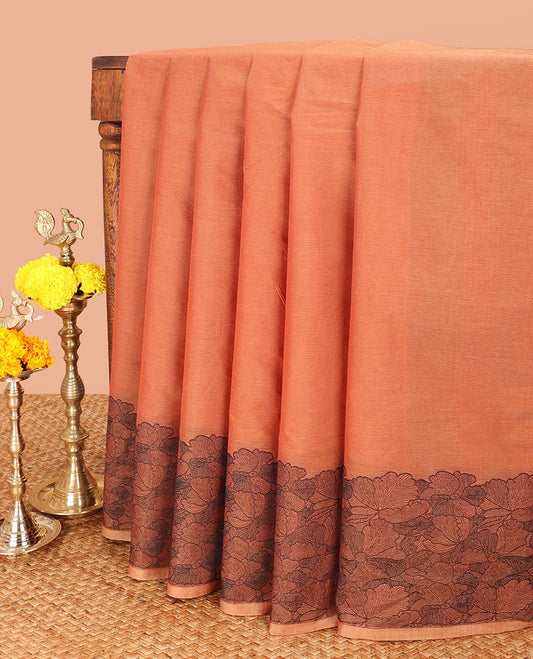 Honey coimbatore cotton saree with contrast thread border & threaded rich pallu along with striped blouse