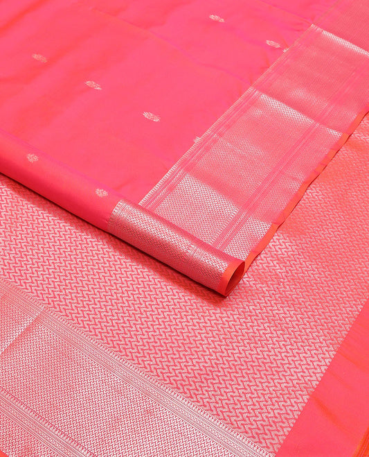 Pink buttas vasundhara elite silk saree with self intricate zari design border & chevron design pallu