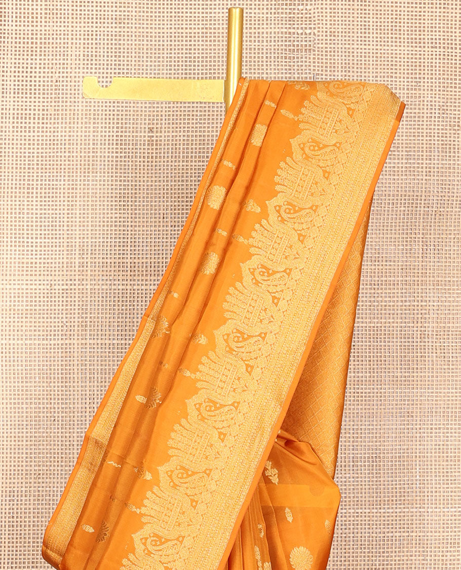 Yellow zari buttas vasundhara silk mix saree, traditional zari border & jaal design woven pallu