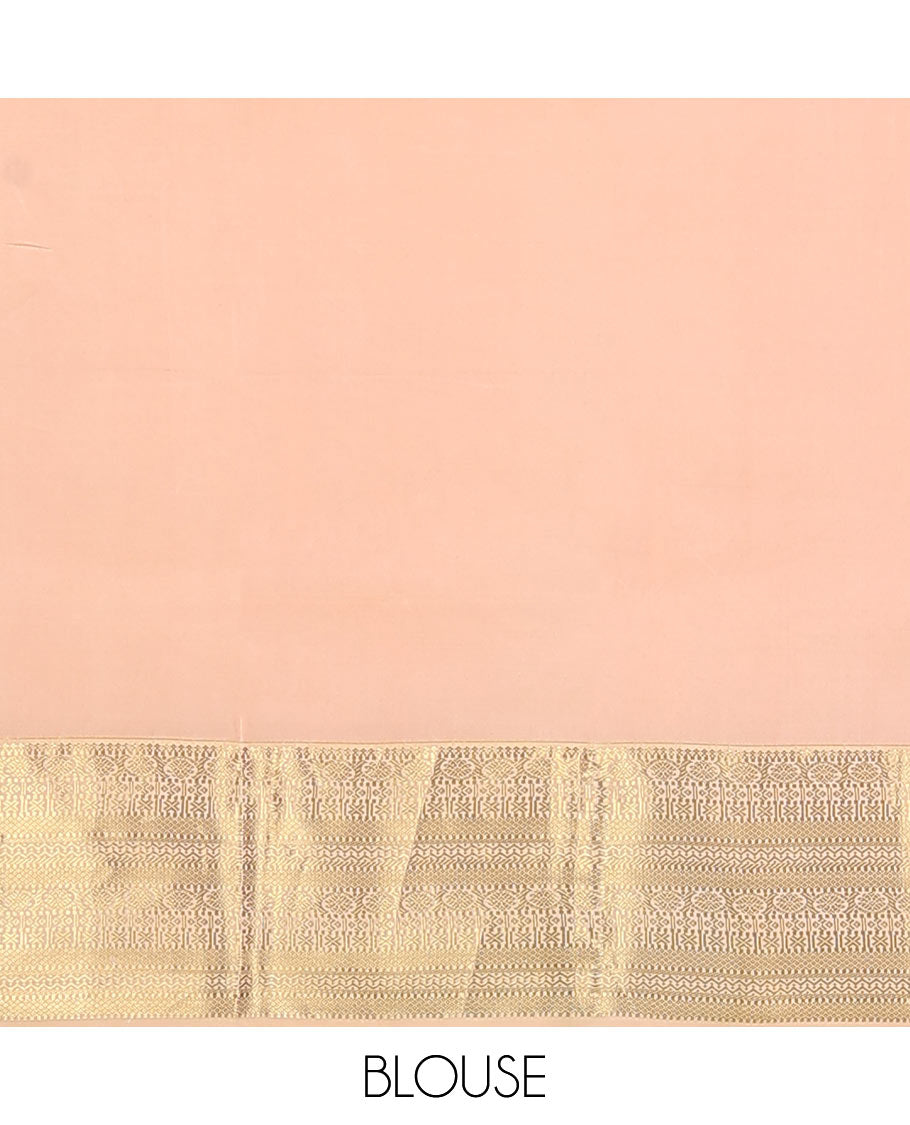 Green Vasundhara Lite Silk Mix Saree Spotlighted with Zari Buttas, Complemented by a Contrast Border Depicting Paneer Sombu, Muthu, Dhavana Kodi, Mayil Kann, Neli, and Lavangam Designs, Featuring a Zari-Elevated Jaal Pallu, Paired with a Contrast Blouse