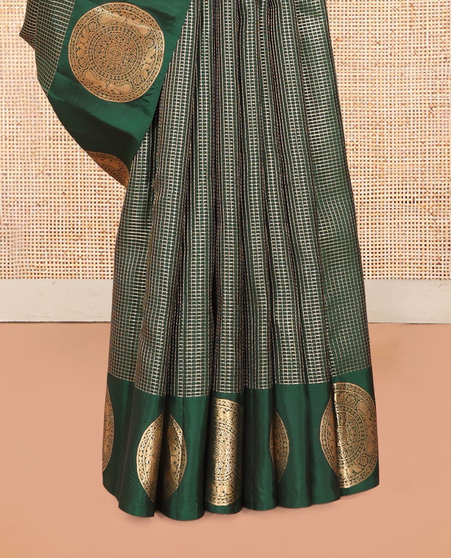 Green Checked Vasundhara Lite Silkmix Saree, a Chakram Motif Border, Jaal Pallu, Matching Blouse