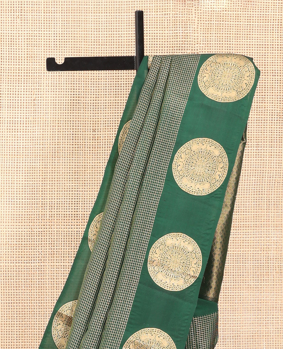Green Checked Vasundhara Lite Silkmix Saree, a Chakram Motif Border, Jaal Pallu, Matching Blouse
