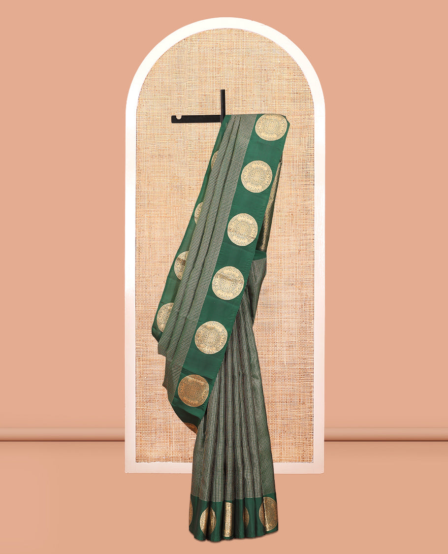 Green Checked Vasundhara Lite Silkmix Saree, a Chakram Motif Border, Jaal Pallu, Matching Blouse