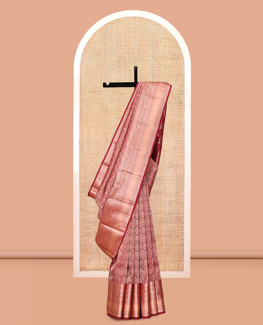 Light Maroon Jacquard Kanchipuram Wedding Silk Saree