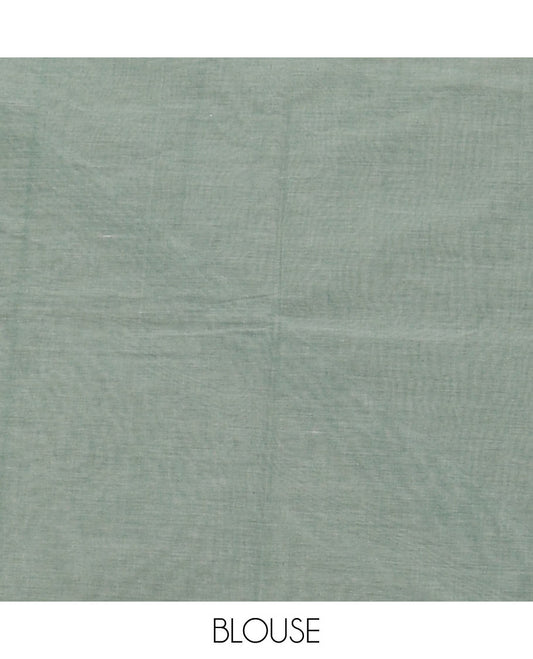 Borderless green bird buttas Coimbatore cotton saree, pallu steeped with bird motifs