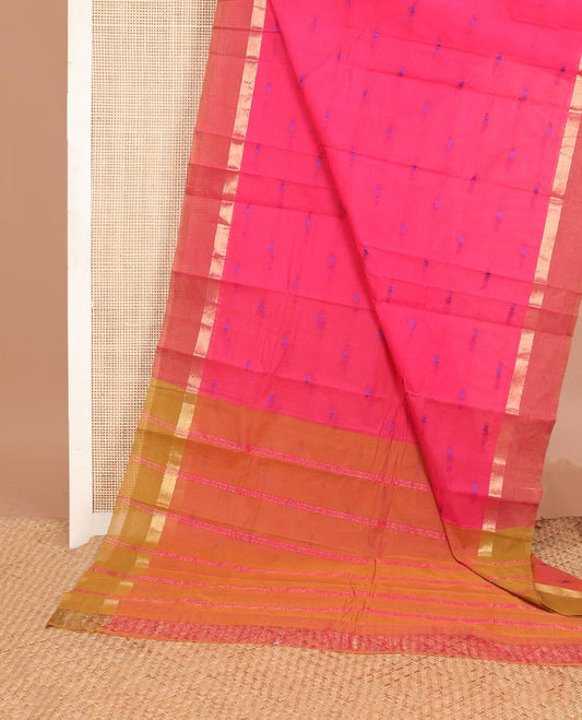 Pink buttas Chirala cotton saree, contrast zari striped border & striped pallu