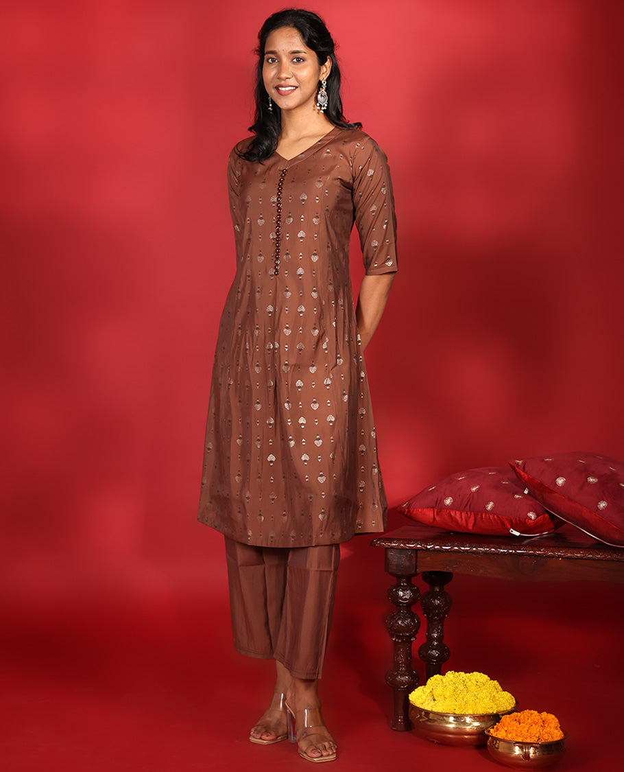 Brown Muslin Readymade Suit