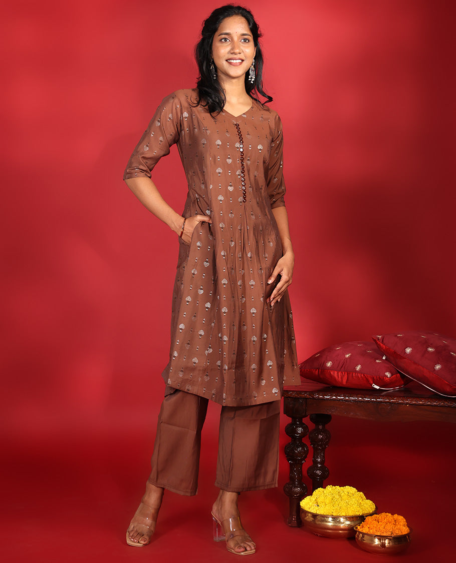 Brown Muslin Readymade Suit