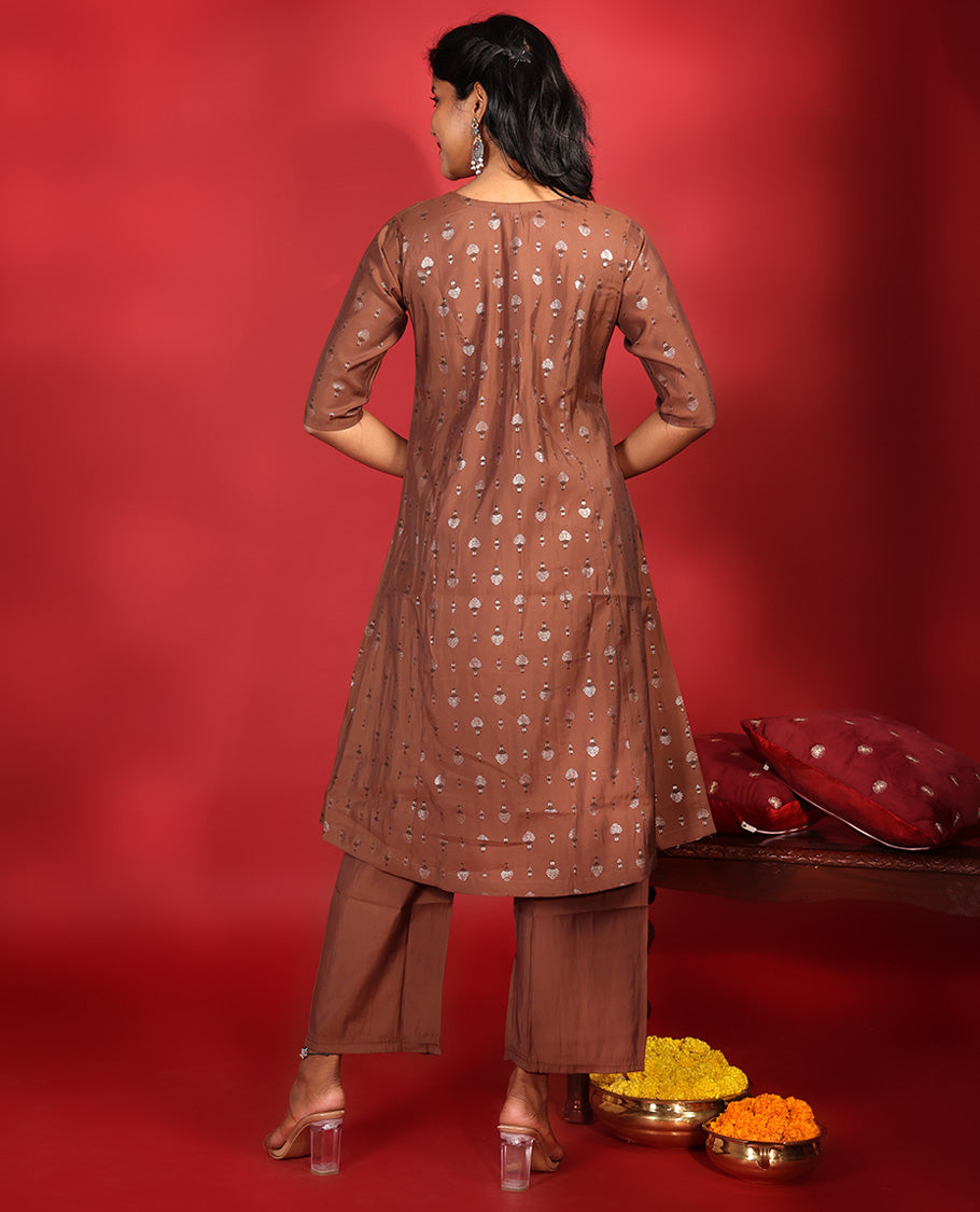 Brown Muslin Readymade Suit