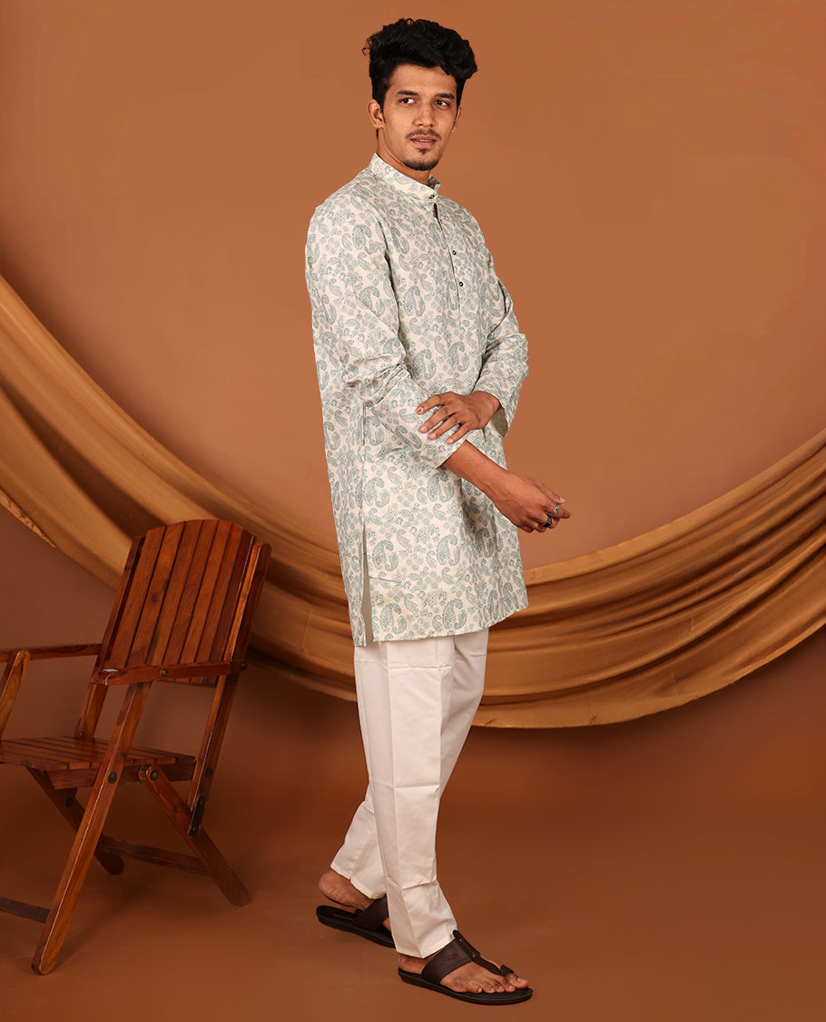 Off-white Paisley Design Full-Sleeved Men's Kurta
