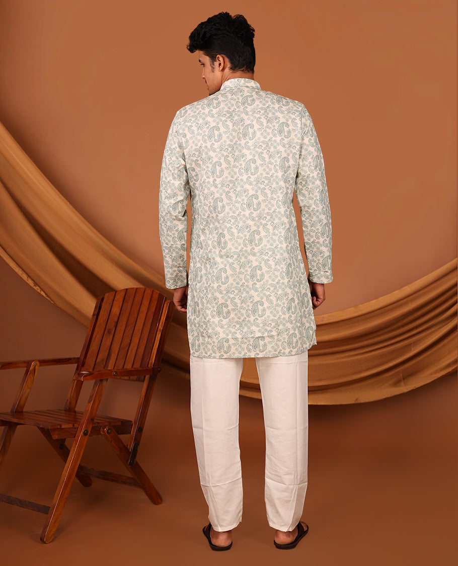 Off-white Paisley Design Full-Sleeved Men's Kurta