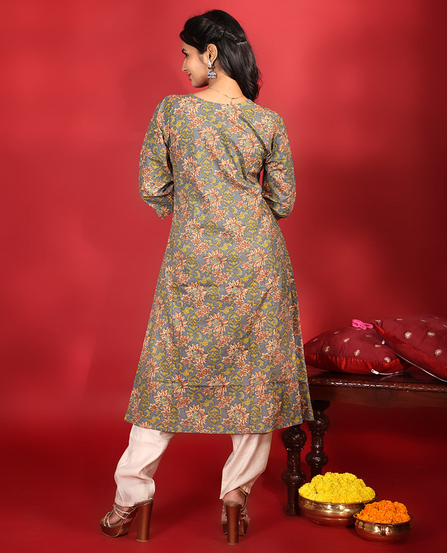 Grey Readymade Cotton Kurti