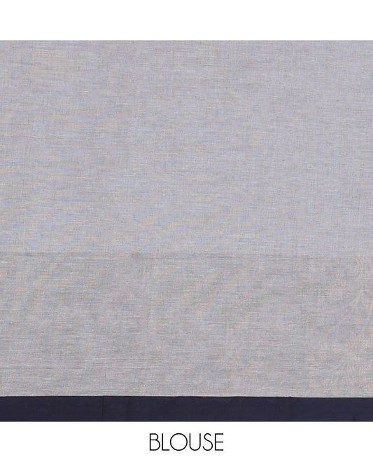 Grey buttas Chettinad cotton saree, contrast floral zari design border & pallu stripes