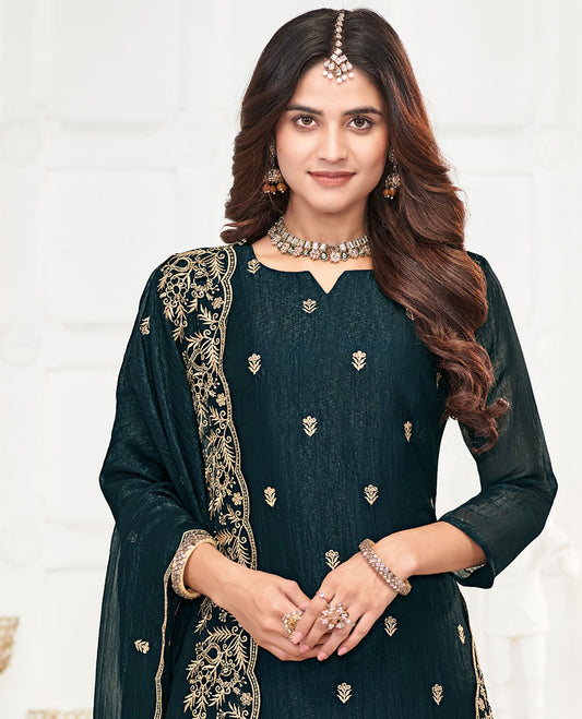 Green material churidar catalouge floral thread embroidery with self plain bottom & floral tread embroidery , scallop border