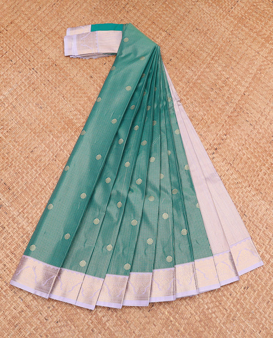 Teal Budget Silk Saree, Woven with Zari Buttas and Checks, Complemented by a Contrast Traditional Zari Border, Grand Pallu, and a Contrast Blouse