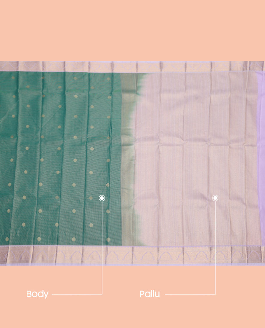 Teal Budget Silk Saree, Woven with Zari Buttas and Checks, Complemented by a Contrast Traditional Zari Border, Grand Pallu, and a Contrast Blouse