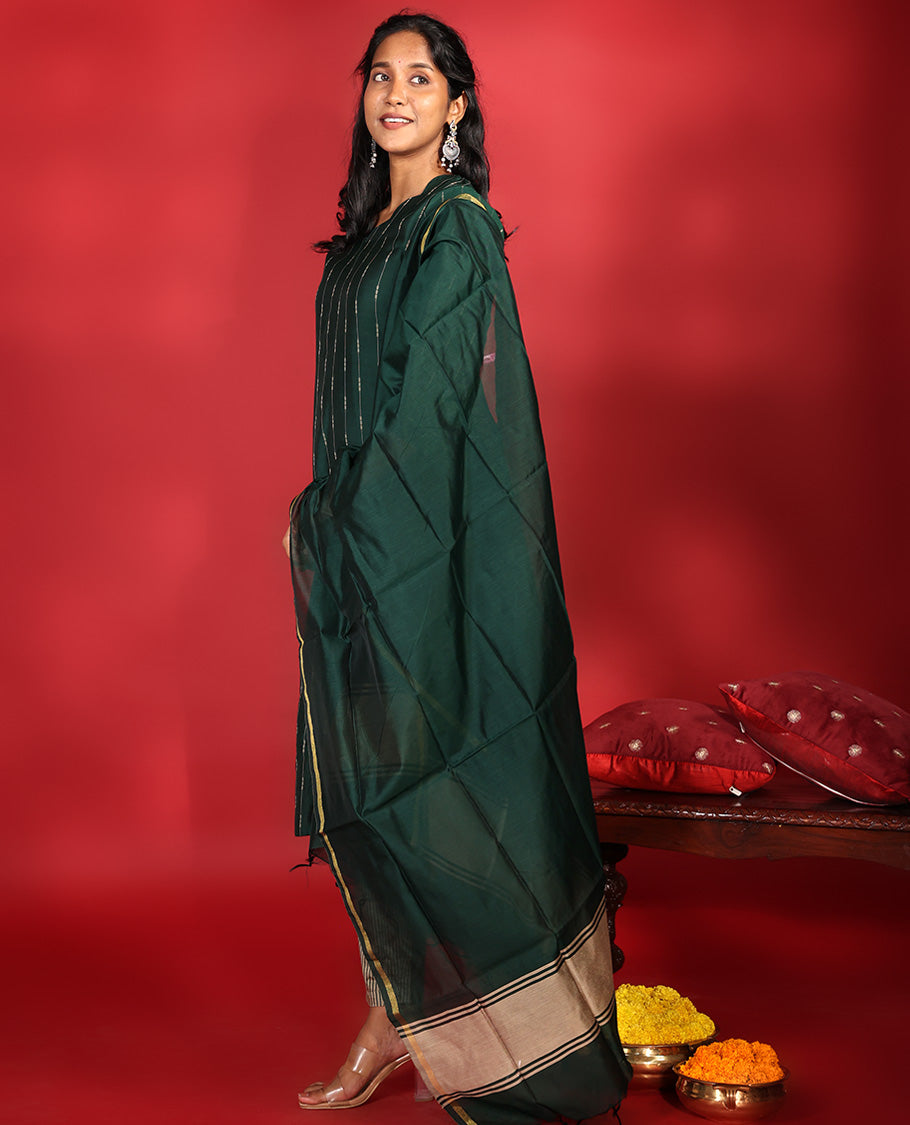 Green Chanderi Silk Readymade Suit