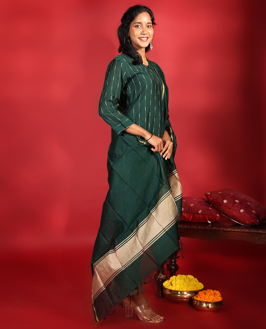 Green Chanderi Silk Readymade Suit