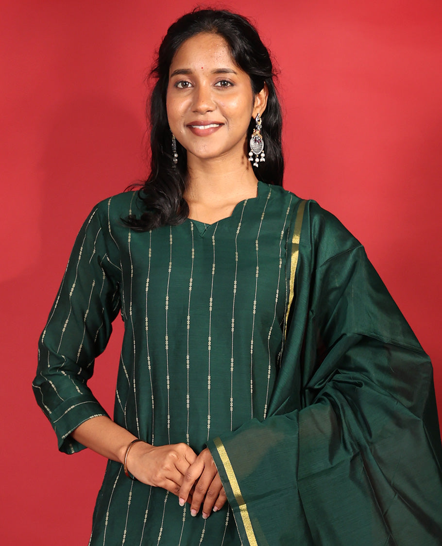 Green Chanderi Silk Readymade Suit