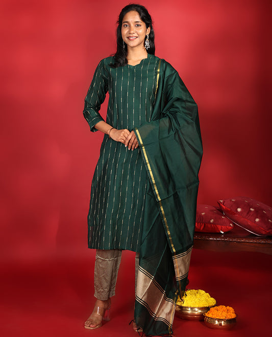 Green Chanderi Silk Readymade Suit