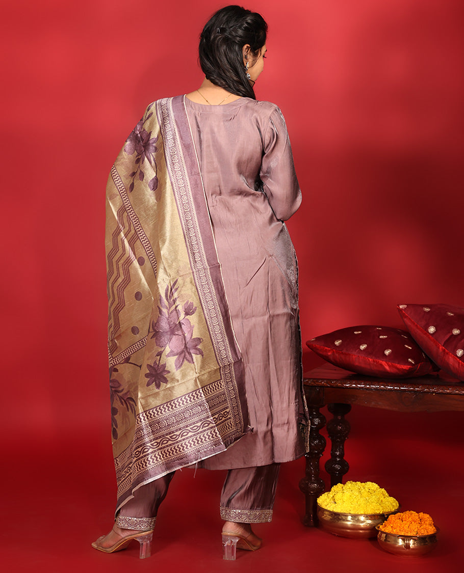 Rosewood Pink Vichitra Silk Readymade Suit