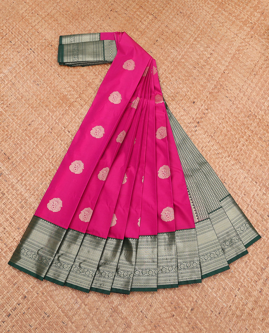 Rani Pink Budget Silk Saree, Detailed with Zari Buttas, Complemented by a Contrast Traditional Zari Border, Grand Pallu, and a Contrast Blouse