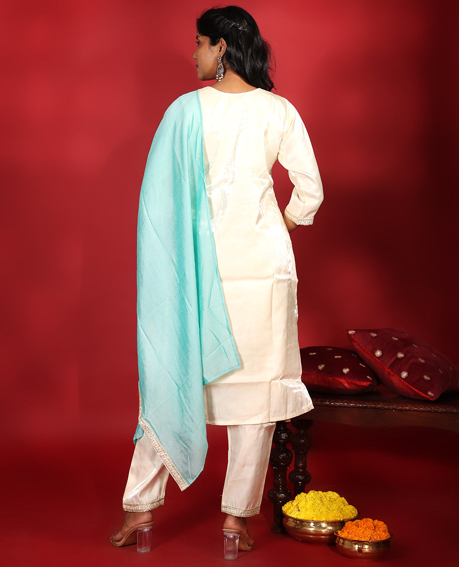 Cream Glass Fabric Readymade Suit