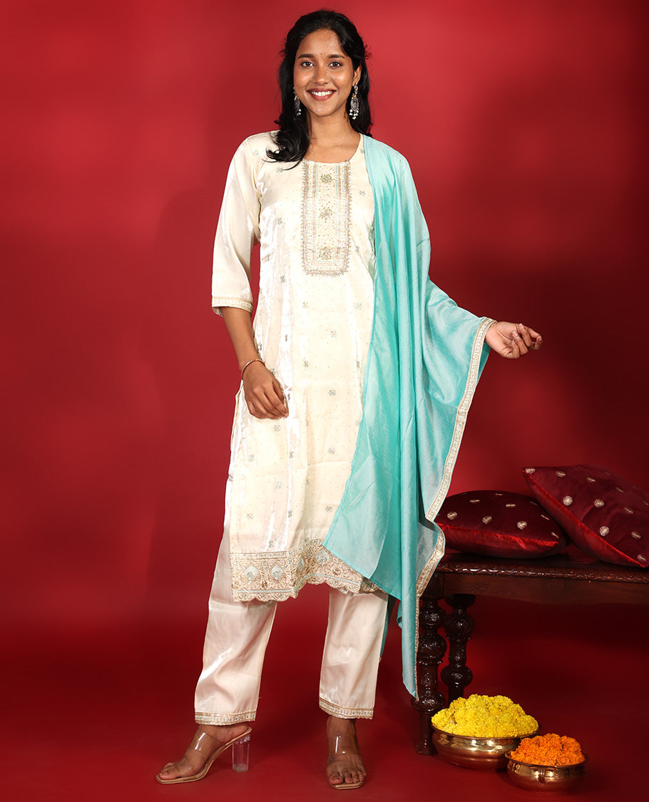 Cream Glass Fabric Readymade Suit