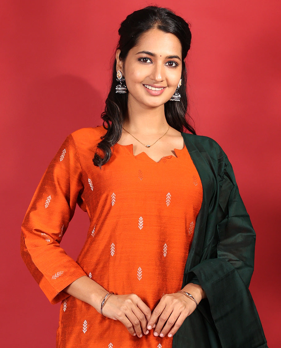 Orange Chanderi Silk Readymade Suit