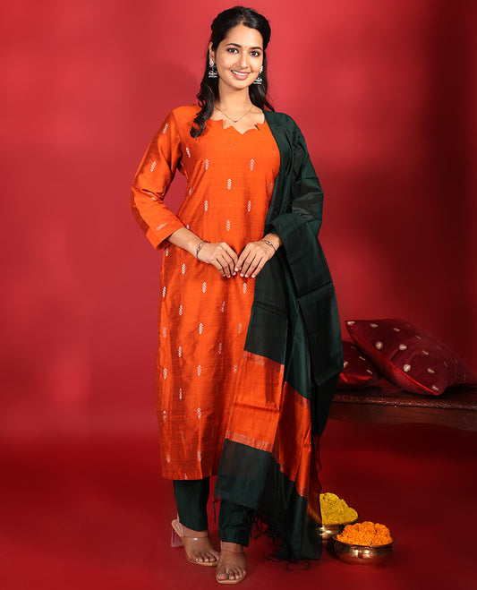 Orange Chanderi Silk Readymade Suit