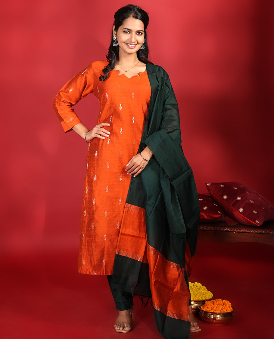 Orange Chanderi Silk Readymade Suit