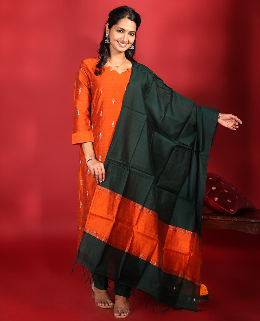 Orange Chanderi Silk Readymade Suit