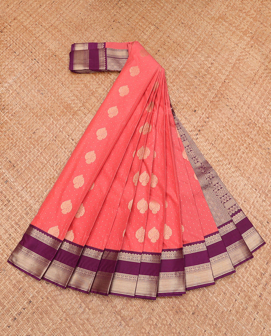 Pink Budget Silk Saree, Mesmerized with Zari Buttas, Complemented by a Contrast Traditional Zari Rettai Pettu Border, Grand Pallu, and a Contrast Blouse