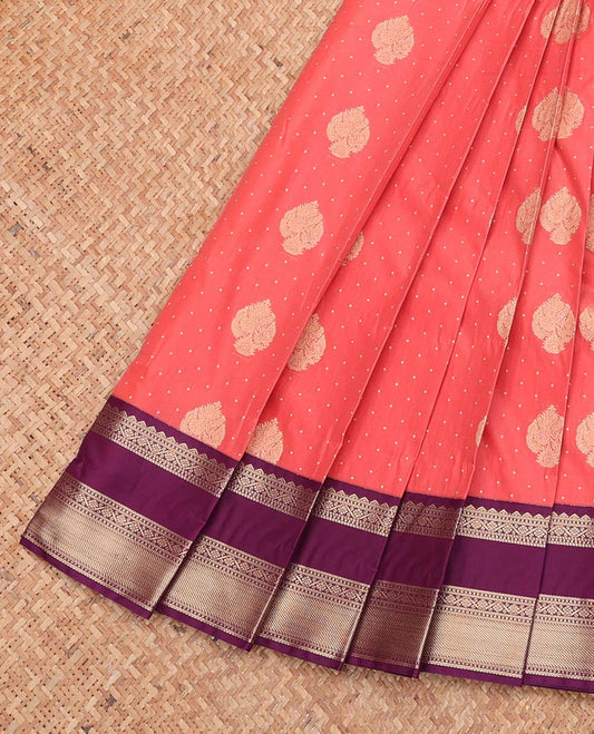 Pink Budget Silk Saree, Mesmerized with Zari Buttas, Complemented by a Contrast Traditional Zari Rettai Pettu Border, Grand Pallu, and a Contrast Blouse