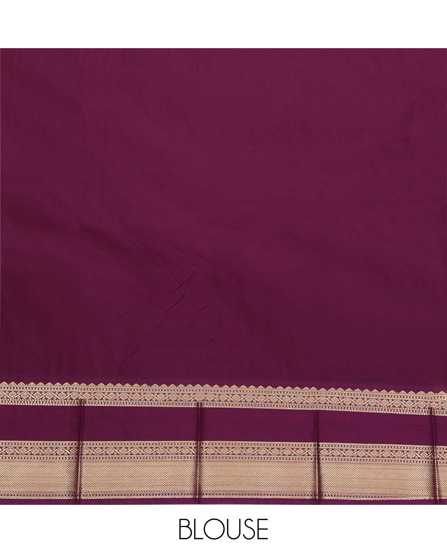 Pink Budget Silk Saree, Mesmerized with Zari Buttas, Complemented by a Contrast Traditional Zari Rettai Pettu Border, Grand Pallu, and a Contrast Blouse