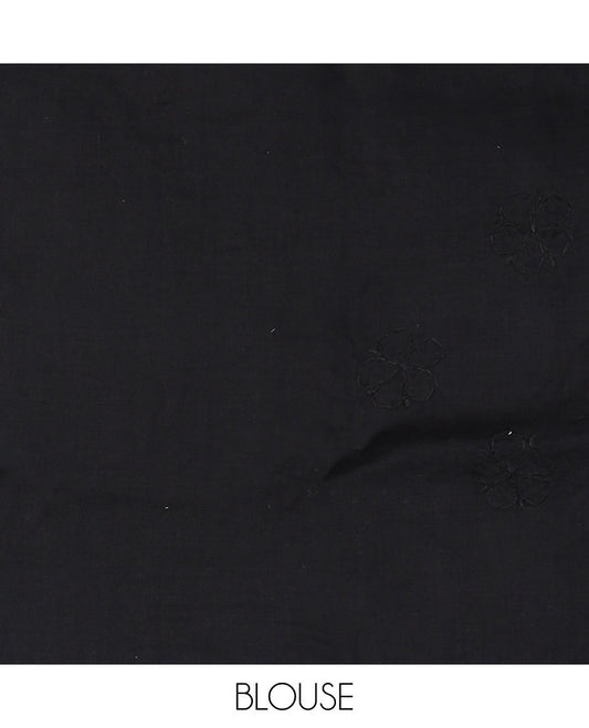 Inky black buttas thread embroidered Lucknowi chikankari saree, embroidered border, & floral & paisley embroidered pallu