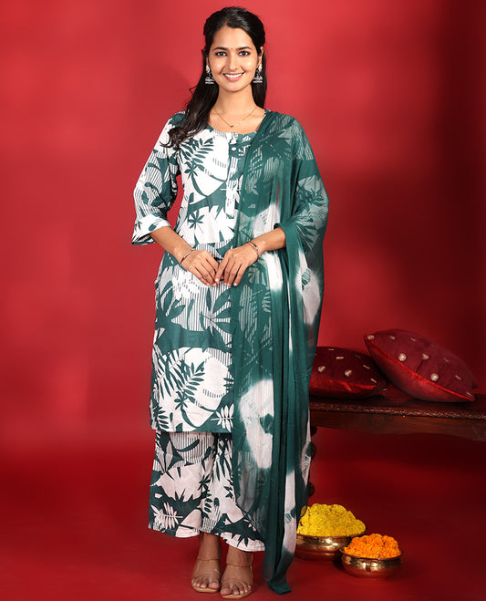 Green Rayon Readymade Suit