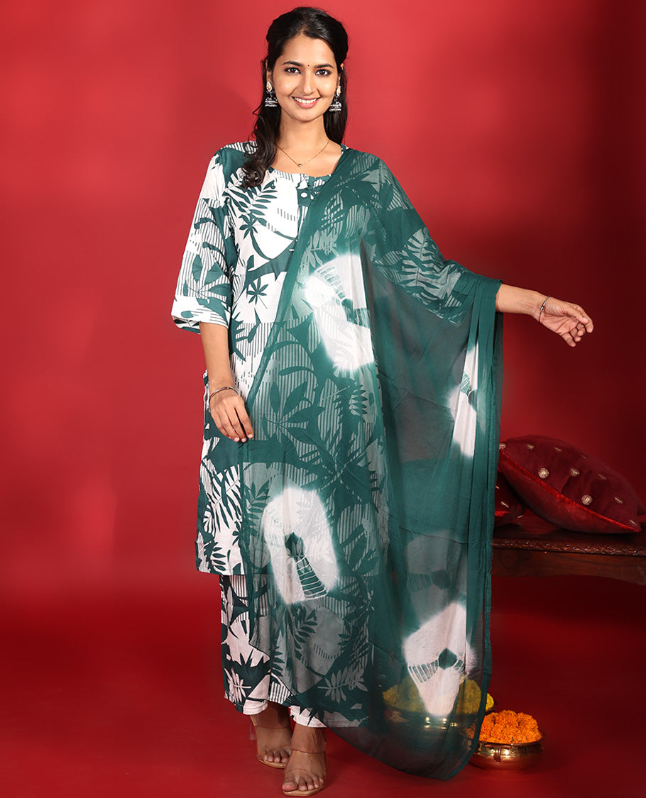Green Rayon Readymade Suit