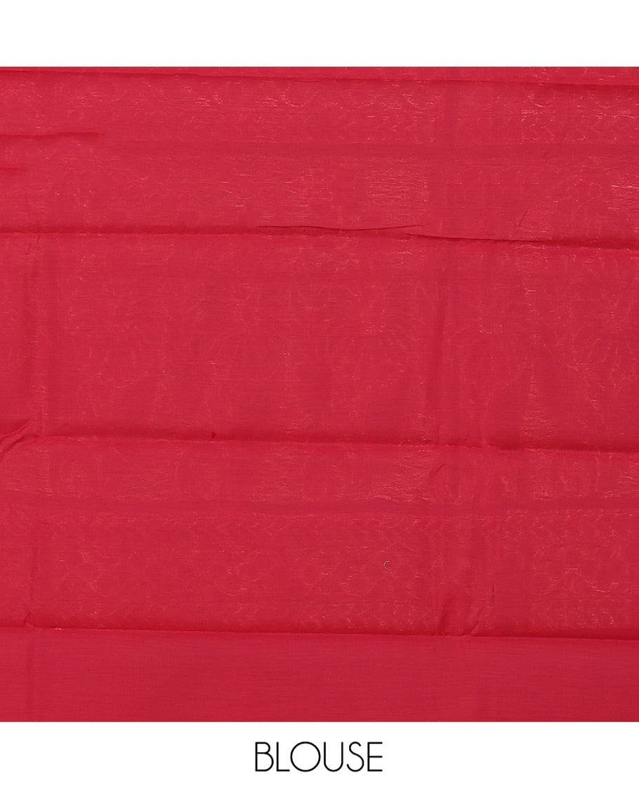 Red Semi-Silk Cotton Saree, Beautifully Bedecked with Zari Buttas All Over Its Body, Complemented by a Contrast Zari Border, Intricately Designed Pallu, and Paired with a Matching Blouse